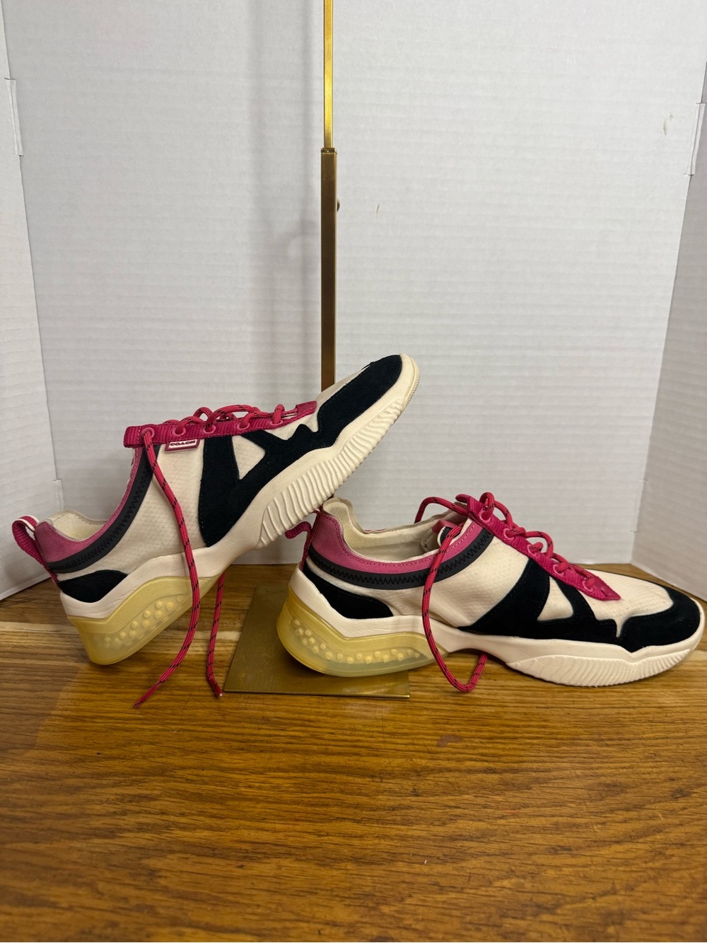 Coach G4969 Sneakers Pink Black Ivory Runner Style Shoes Women’s 9.5B VGUC
